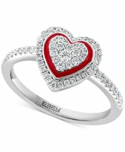 EFFY Collection ® Diamond & Enamel Heart Halo Ring (1/3 Ct. T.w.) In 14k White Gold