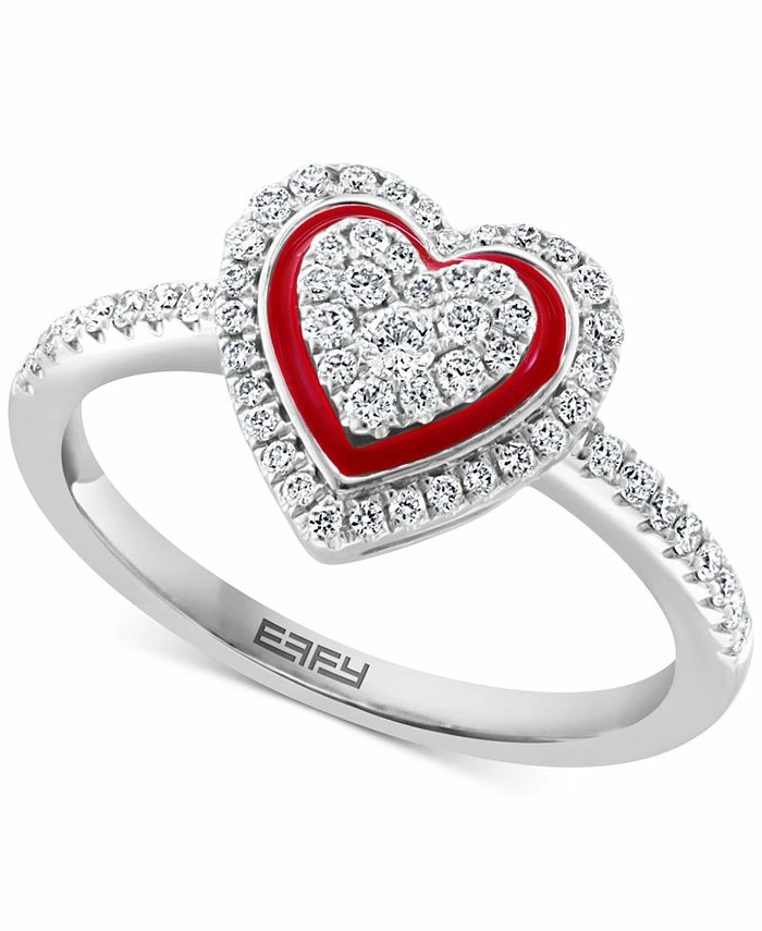 EFFY Collection ® Diamond & Enamel Heart Halo Ring (1/3 Ct. T.w.) In 14k White Gold 1 EFFY Collection ® Diamond & Enamel Heart Halo Ring (1/3 Ct. T.w.) In 14k White Gold