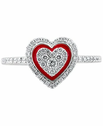 EFFY Collection ® Diamond & Enamel Heart Halo Ring (1/3 Ct. T.w.) In 14k White Gold 3 EFFY Collection ® Diamond & Enamel Heart Halo Ring (1/3 Ct. T.w.) In 14k White Gold - Image 3