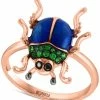 EFFY Collection ® Tsavorite (1/6 Ct. T.w.) & Black Diamond Accent Beetle Ring In Blue Enamel & 14k Rose Gold