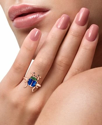 EFFY Collection ® Tsavorite (1/6 Ct. T.w.) & Black Diamond Accent Beetle Ring In Blue Enamel & 14k Rose Gold 2 EFFY Collection ® Tsavorite (1/6 Ct. T.w.) & Black Diamond Accent Beetle Ring In Blue Enamel & 14k Rose Gold - Image 2