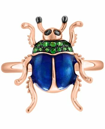 EFFY Collection ® Tsavorite (1/6 Ct. T.w.) & Black Diamond Accent Beetle Ring In Blue Enamel & 14k Rose Gold 3 EFFY Collection ® Tsavorite (1/6 Ct. T.w.) & Black Diamond Accent Beetle Ring In Blue Enamel & 14k Rose Gold - Image 3