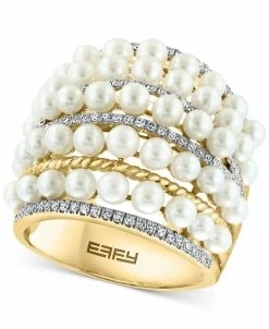EFFY Collection ® Cultured Freshwater Pearl (4mm) & Diamond (3/8 Ct. T.w.) Multirow Statement Ring In 14k Gold