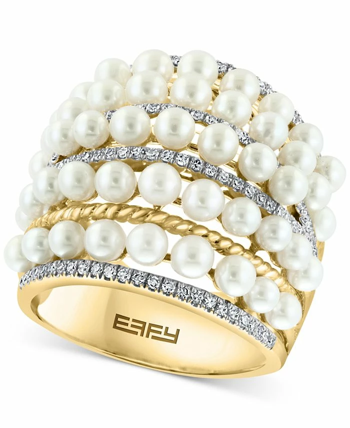 EFFY Collection ® Cultured Freshwater Pearl (4mm) & Diamond (3/8 Ct. T.w.) Multirow Statement Ring In 14k Gold 1 EFFY Collection ® Cultured Freshwater Pearl (4mm) & Diamond (3/8 Ct. T.w.) Multirow Statement Ring In 14k Gold