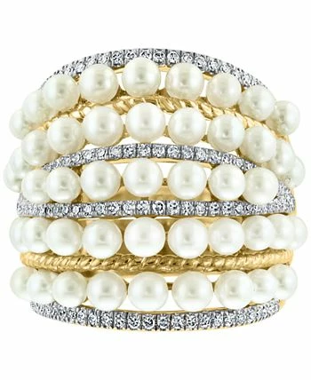 EFFY Collection ® Cultured Freshwater Pearl (4mm) & Diamond (3/8 Ct. T.w.) Multirow Statement Ring In 14k Gold 3 EFFY Collection ® Cultured Freshwater Pearl (4mm) & Diamond (3/8 Ct. T.w.) Multirow Statement Ring In 14k Gold - Image 3