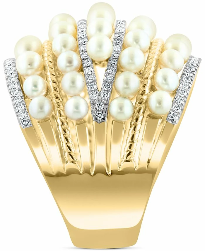EFFY Collection ® Cultured Freshwater Pearl (4mm) & Diamond (3/8 Ct. T.w.) Multirow Statement Ring In 14k Gold 4 EFFY Collection ® Cultured Freshwater Pearl (4mm) & Diamond (3/8 Ct. T.w.) Multirow Statement Ring In 14k Gold - Image 4