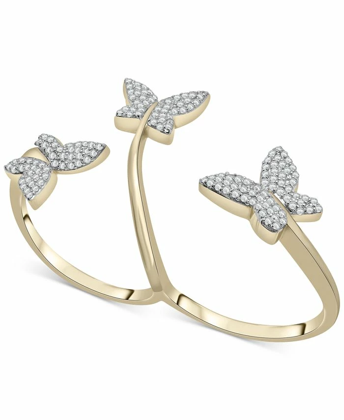 Wrapped Diamond Butterfly Double Finger Ring (1/2 Ct. T.w.) In 10k White Or Yellow Gold, Created For Macy's 1 Wrapped Diamond Butterfly Double Finger Ring (1/2 Ct. T.w.) In 10k White Or Yellow Gold, Created For Macy's