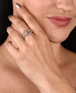 American West Sterling Silver Gemstone Leaf Rosette Design 3-Stone Ring -rings shop 21444705 fpx