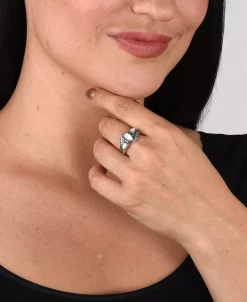 American West Sterling Silver Gemstone Leaf Rosette Design 3-Stone Ring -rings shop 21444709 fpx