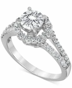 Macy's Diamond Raised Gallery Halo Engagement Ring (1-1/2 Ct. T.w.) In 14k White Gold
