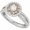 Macy's Diamond Halo Star Cluster Engagement Ring (3/4 Ct. T.w.) In 14k White & Rose Gold