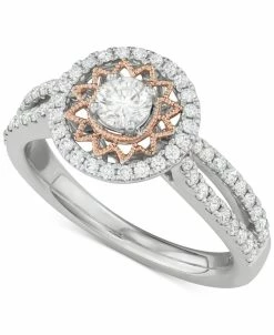 Macy's Diamond Halo Star Cluster Engagement Ring (3/4 Ct. T.w.) In 14k White & Rose Gold