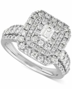 Macy's Diamond Octagon Triple Halo Triple Row Engagement Ring (1-1/2 Ct. T.w.) In 14k White Gold