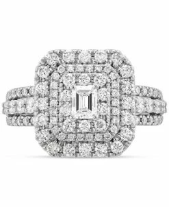 Macy's Diamond Octagon Triple Halo Triple Row Engagement Ring (1-1/2 Ct. T.w.) In 14k White Gold -rings shop 21671925 fpx