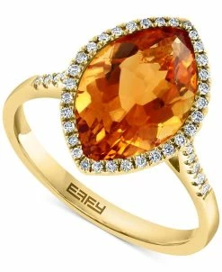 EFFY Collection ® Citrine (3-7/8 Ct. T.w.) & Diamond (1/6 Ct. T.w.) Halo Statement Ring In 14k Gold