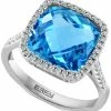 EFFY Collection ® Blue Topaz (7-3/8 Ct. T.w.) & Diamond (1/5 Ct. T.w.) Halo Ring In 14k White Gold