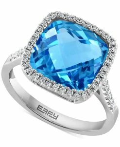 EFFY Collection ® Blue Topaz (7-3/8 Ct. T.w.) & Diamond (1/5 Ct. T.w.) Halo Ring In 14k White Gold