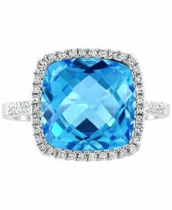 EFFY Collection ® Blue Topaz (7-3/8 Ct. T.w.) & Diamond (1/5 Ct. T.w.) Halo Ring In 14k White Gold -rings shop 21687541 fpx