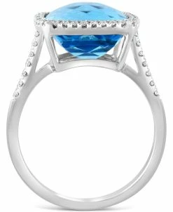 EFFY Collection ® Blue Topaz (7-3/8 Ct. T.w.) & Diamond (1/5 Ct. T.w.) Halo Ring In 14k White Gold -rings shop 21687542 fpx