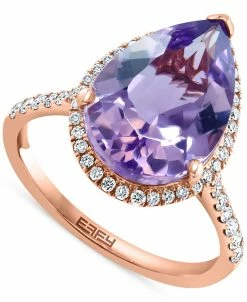 EFFY Collection ® Pink Amethyst (5-1/3 Ct. T.w.) & Diamond (1/3 Ct. T.w.) Teardrop Statement Ring In 14k Rose Gold