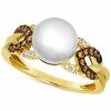 Le Vian Lla Pearl (8mm) & Diamond (1/5 Ct. T.w.) Openwork Twist Ring In 14k Gold