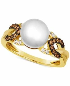 Le Vian Lla Pearl (8mm) & Diamond (1/5 Ct. T.w.) Openwork Twist Ring In 14k Gold