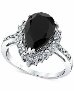 Macy's Onyx & Diamond (1/4 Ct. T.w.) Halo Ring In Sterling Silver