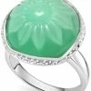 Macy's Dyed Green Jade Flower Cabochon Statement Ring In Sterling Silver