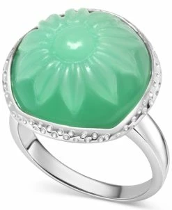 Macy's Dyed Green Jade Flower Cabochon Statement Ring In Sterling Silver