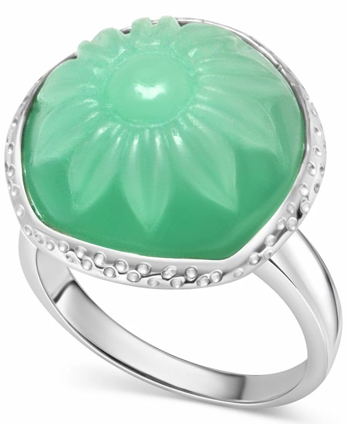 Macy's Dyed Green Jade Flower Cabochon Statement Ring In Sterling Silver 1 Macy's Dyed Green Jade Flower Cabochon Statement Ring In Sterling Silver