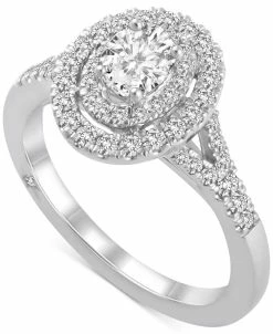 Macy's Diamond Oval Halo Engagement Ring (1 Ct. T.w.) In 18k White Gold
