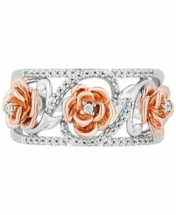Enchanted Disney Fine Jewelry Mond Belle Flower Band (1/5 Ct. T.w.) In Sterling Silver & 14k Rose Gold -rings shop 21918814 fpx