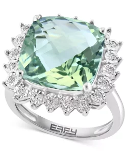 EFFY Collection ® Green Amethyst (9-1/3 Ct. T.w.) & Diamond (1/5 Ct. T.w.) Statement Ring In 14k White Gold