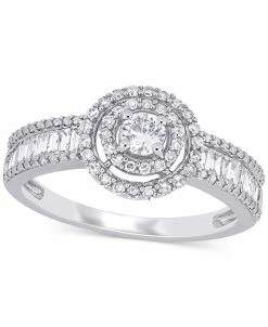 Macy's Diamond Halo Baguette Engagement Ring (3/4 Ct. T.w.) In 14k White Gold