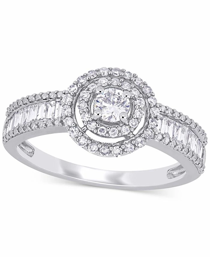 Macy's Diamond Halo Baguette Engagement Ring (3/4 Ct. T.w.) In 14k White Gold 1 Macy's Diamond Halo Baguette Engagement Ring (3/4 Ct. T.w.) In 14k White Gold