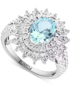 EFFY Collection ® Aquamarine (1-5/8 Ct. T.w.) & Diamond (1/4 Ct. T.w.) Sunburst Halo Ring In 14k White Gold
