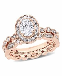 Macy's Oissanite In 10K Gold Vintage-Like Halo Infinity Bridal Ring Set, 2 Piece