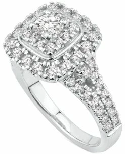 Macy's Diamond Halo Cluster Engagement Ring (1-3/8 Ct. T.w.) In 14k White Gold