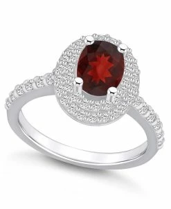 Macy's Garnet And Certified Diamond Halo Ring
