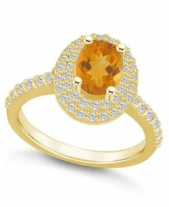 Macy's Citrine And Certified Diamond Halo Ring
