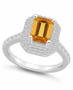 Macy's Citrine And Certified Diamond Halo Ring