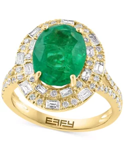 EFFY Collection ® Emerald (3-3/4 Ct. T.w.) & Diamond (3/4 Ct. T.w.) Halo Statement Ring In 14k Gold