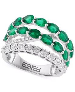 EFFY Collection ® Emerald (3 Ct. T.w.) & Diamond (1/3 Ct. T.w.) Crossover Statement Ring In 14k White Gold