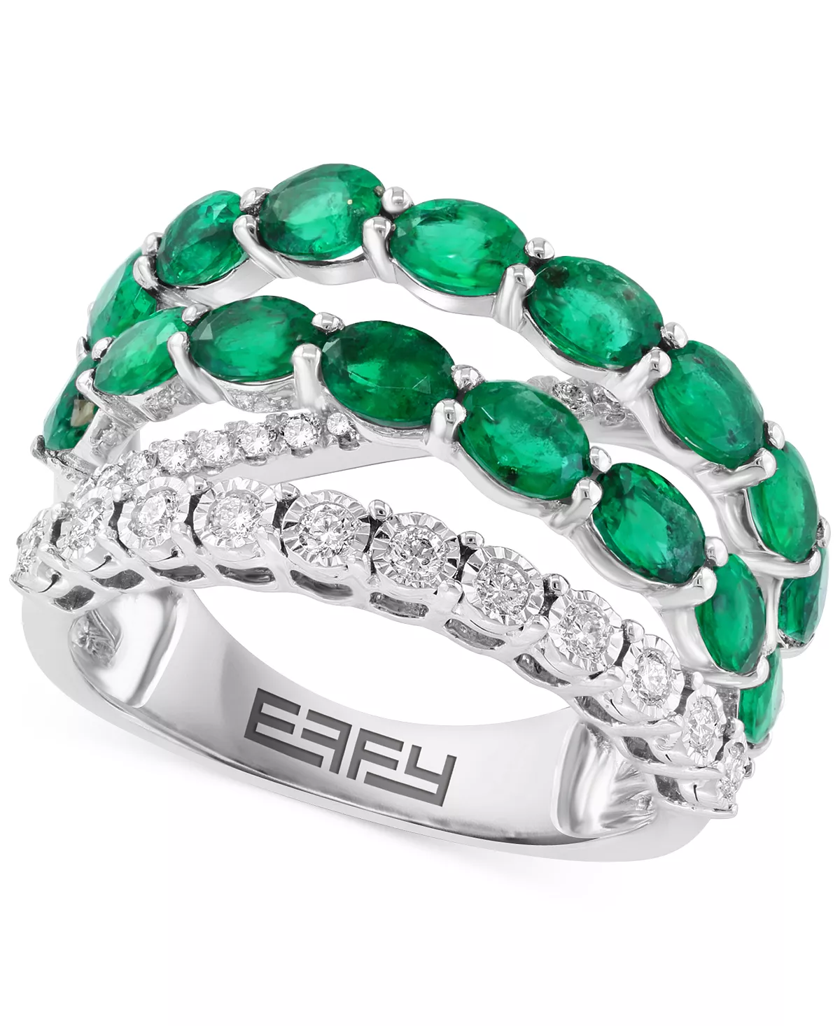 EFFY Collection ® Emerald (3 Ct. T.w.) & Diamond (1/3 Ct. T.w.) Crossover Statement Ring In 14k White Gold 1 EFFY Collection ® Emerald (3 Ct. T.w.) & Diamond (1/3 Ct. T.w.) Crossover Statement Ring In 14k White Gold
