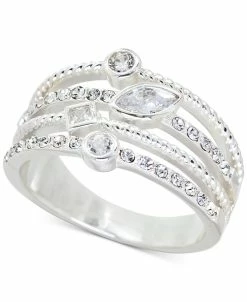 Charter Club Silver-Tone Mixed Crystal Triple-Row Ring, Created For Macy's