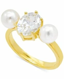 Charter Club Gold-Tone Crystal & Imitation Pearl Ring, Created For Macy's