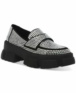 Steve Madden Women's Trifecta Rhinestone Lug-Sole Tailored Loafers