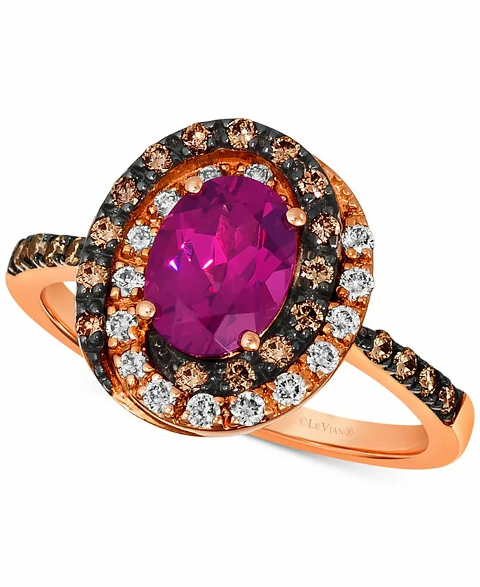Le Vian Raspberry Rhodolite (1-3/8 Ct. T.w.) & Diamond (3/8 Ct. T.w.) Halo Ring In 14k Rose Gold 1 Le Vian Raspberry Rhodolite (1-3/8 Ct. T.w.) & Diamond (3/8 Ct. T.w.) Halo Ring In 14k Rose Gold