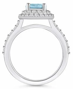 Macy's Aquamarine And Diamond Accent Halo Ring In 14K White Gold -rings shop 22341681 fpx