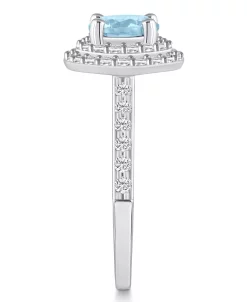Macy's Aquamarine And Diamond Accent Halo Ring In 14K White Gold -rings shop 22341682 fpx